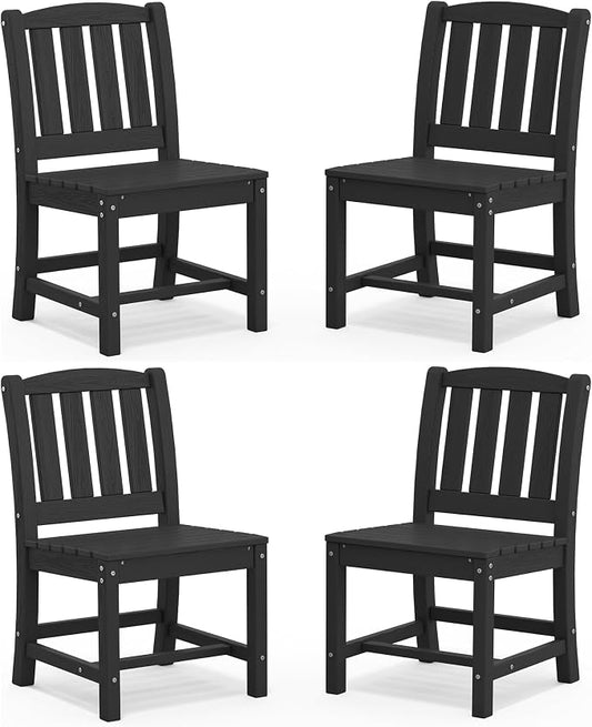 SERWALL Outdoor Dining Chairs Set of 4, All-Weather HDPE Patio Armless Chairs Suitable Outdoor Dining Table, Black by SERWALL