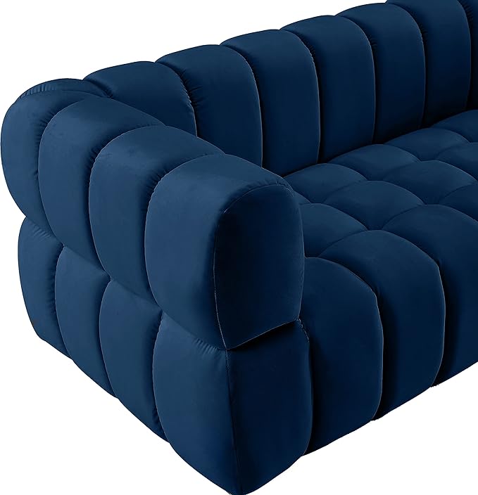 Meridian Furniture 670Navy-L Gwen Collection Modern | Contemporary Velvet Upholstered Loveseat with Deep Biscuit Tufting
