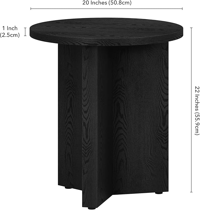 Henn&Hart 20" Wide Round Side Table in Black Grain, for Home, Living Room, Bedroom, Entertainment or Office