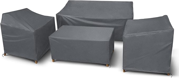 STARTWO Outdoor Furniture Cover Waterproof, 4 Piece Patio Furniture Set Cover for Outside Couch, Lawn Chairs, Coffee Table, Windproof with Buckle Strap, Grey - Image 9