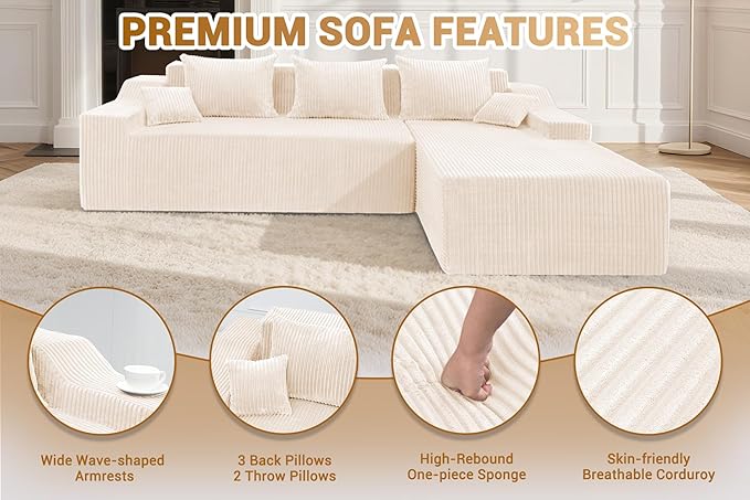 HABUTWAY 101'' Modular Sectional Sofa Cloud Couch with Deep Seat, Modern L-Shaped Convertible Couches Upholstered Couch with Chaise for Living Room Bedroom(Beige, Right-Facing Chaise)