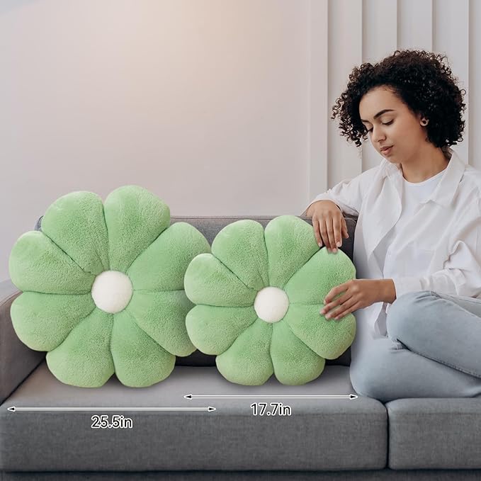 FIONOUT Soft Sage Green Flower Throw Pillow 25.5" - Aesthetic Daisy Shaped Floor Cushion, Plush Decorative Pillow for Bed, Couch, Sofa, Girls Room, Bedroom & Home Decor