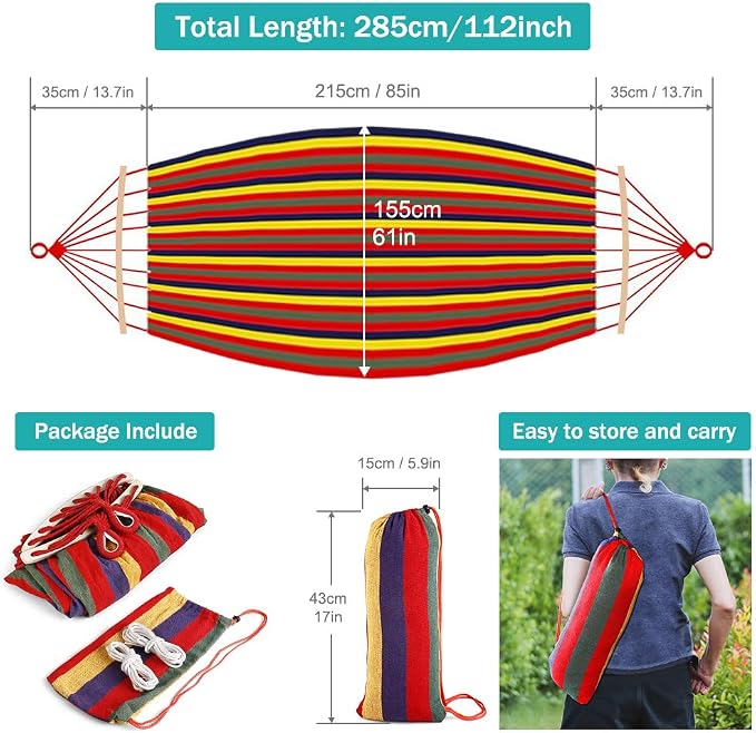 Outerman 275 x 155 cm Camping Hammock, Hammocks Thickened Canvas Fabric with 550lb Load Capacity, Two Anti Roll Balance Beam and Sturdy Metal Knot Tree Straps for Travel, Beach, Backyard etc. - Image 5