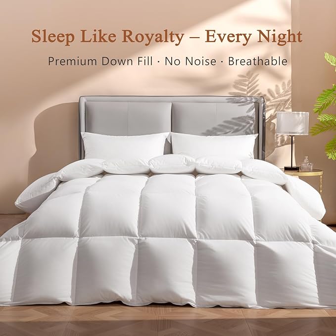 DWR Luxury Oversized King Down Comforter, 50% Real Down Filled, Ultra-Soft Cotton Blend, Medium Weight, Hotel Style Duvet Insert with Ties (120x98 Inches, White)