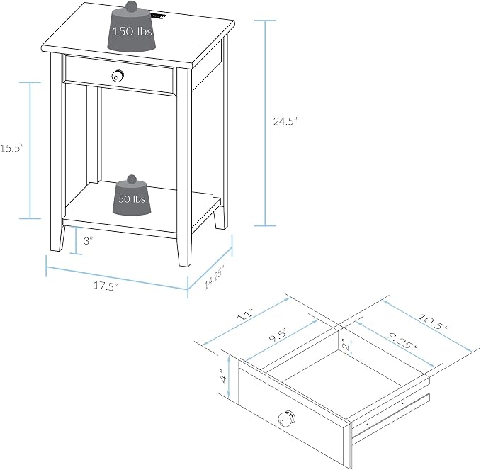 Casual Home Owl Night Stand with USB Port Charging Station and Drawer, 17.5"W x 14.25"D x 24.5"H, Espresso - Image 3