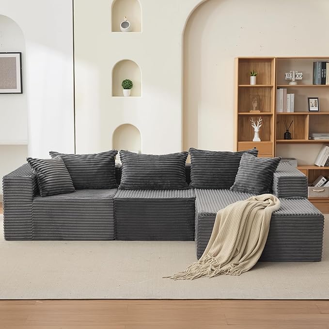 106" Comfy Cloud Sectional Couch with Chaise, Boneless L Shaped Sofa | Fluffy Gray Couches for Living Room, Modular Sofa Couch & Bed, No Assembly Required, (Gray, Right Facing Chaise)
