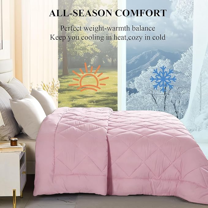 132x120 Alaskan King Comforter, Extra Large King Size Comforter Oversized, All Season Soft Lightweight Quilt Down Alternative Duvet Insert with 8 Corner Tabs(120x132, Pink)