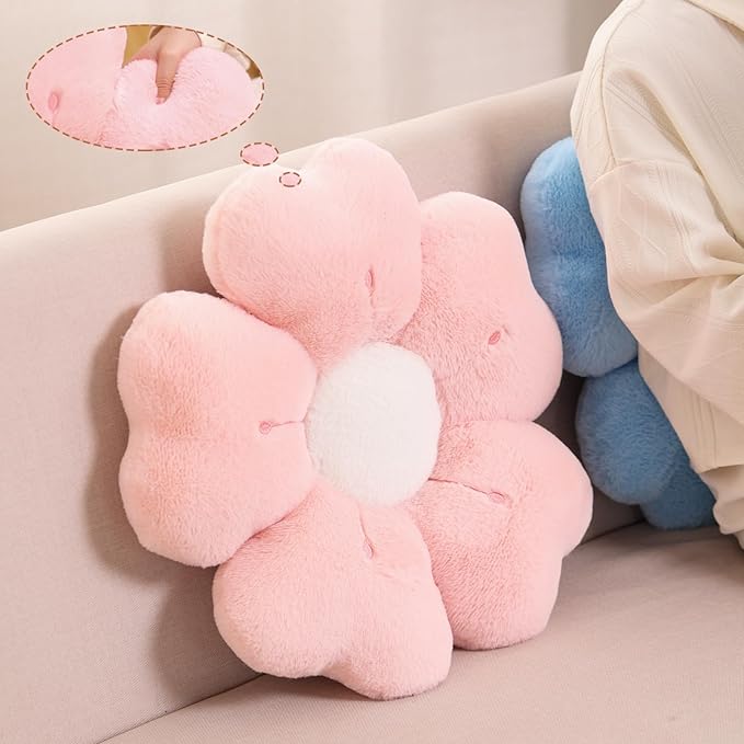 Flower Shaped Pillow, Cute Decorative Throw Pillow with Soft Artificial Rabbit Fur for Couch Bed Chair Floor, Flower Pillows Seating Cushions with Room Décor for Bedroom Living Room (19.6" Light Pink)