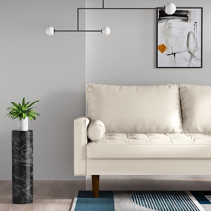 SILKIR 3-Person Sofa Couch for Living Room | Perfect for: Apartment/Studio/Office & Small Space | Poly Leather Fabric | Fast and Easy Assembly | (White) Modern Contemporary Mid-Century, Faux