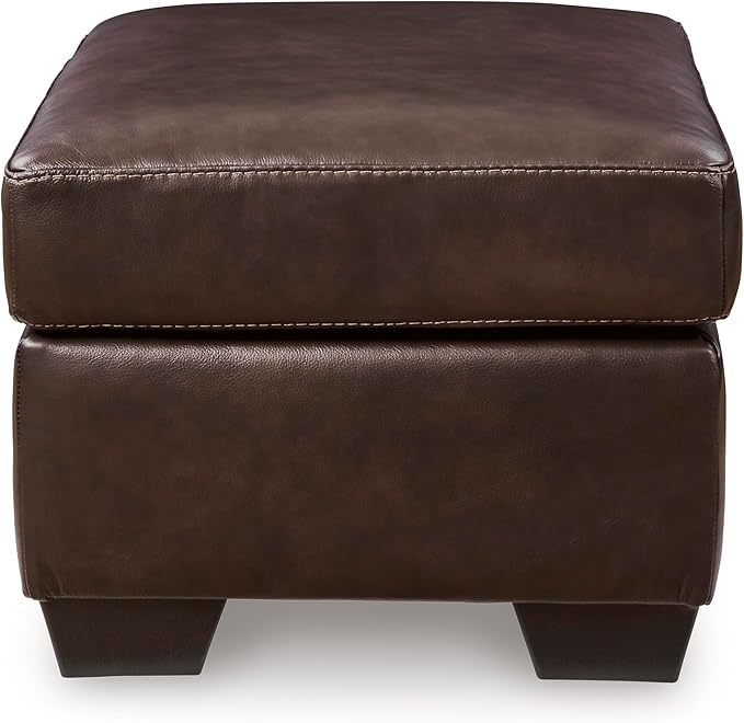 Signature Design by Ashley Santorine Classic Leather Match Rectangular Ottoman for Living Room, Dark Brown
