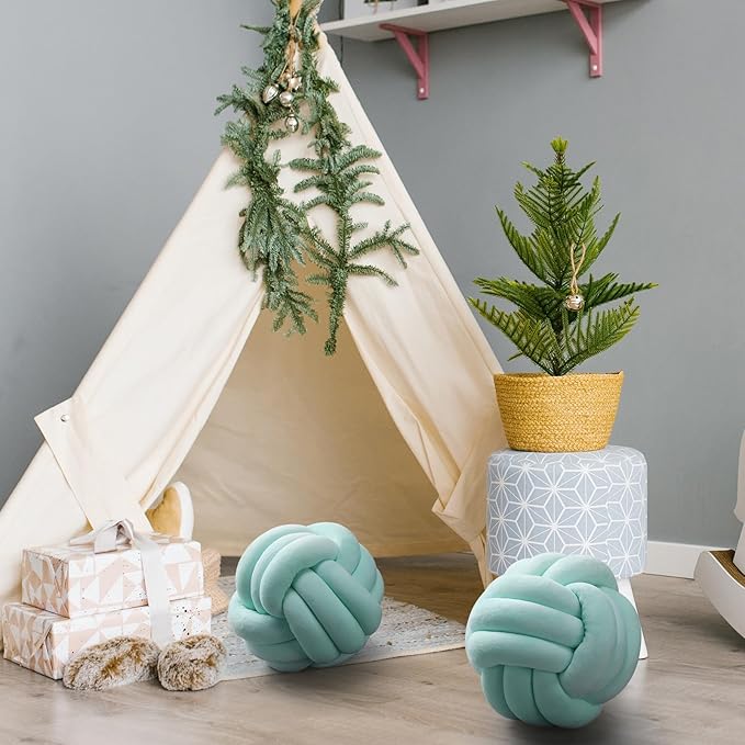 Namalu 2 Pcs Soft Knot Pillow Ball, Decorative Round Throw, Soft Knotted Plush Pillows, Handmade Stuffed Ball Pillows Cushion for Bedroom Sofa Couch Home Decor(7.87 Inches,Light Green)