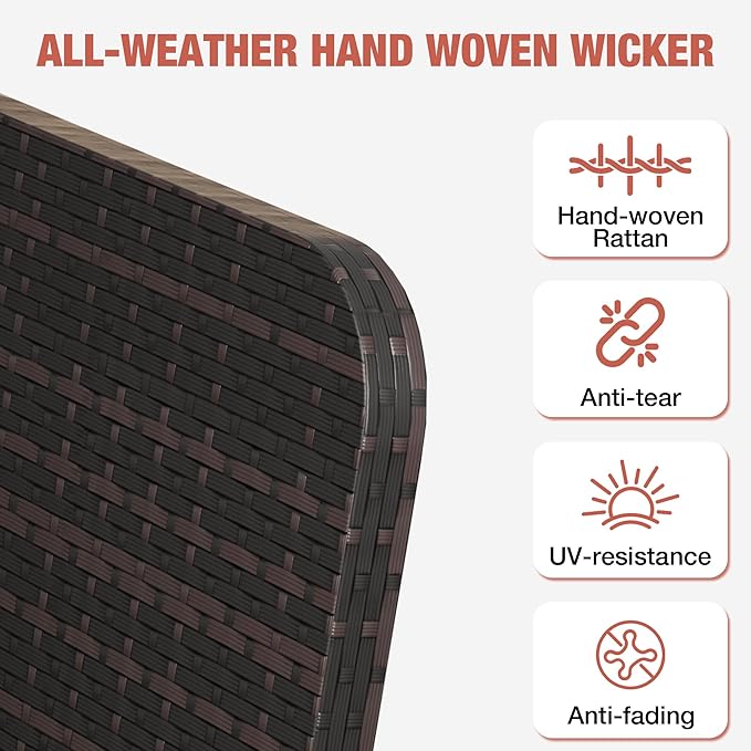 LEVELEVE Patio Conversation Set 5 Piece, Balcony Furniture Outdoor PE Rattan Wicker Lounge Chairs with Soft Cushions, 2 Ottomans & Glass Table for Porch Lawn, Brown (Wine Red Cushions