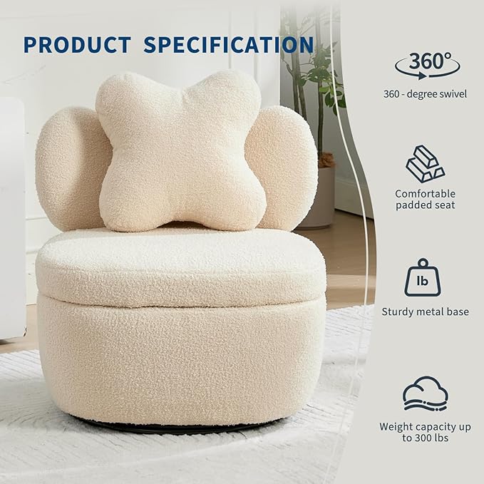 Teddy Velvet Swivel Accent Chair with Storage, 360° Rotating Ergonomic Armchair, Scratch-Resistant Upholstered Sofa Chair for Living Room, Bedroom, Nursery, Apartment or Small Spaces, 300 lbs Capacity