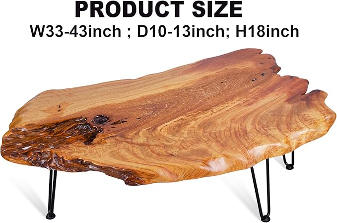 Live Edge Natural Wood Coffee Table - Handmade Center Table for Living Room, Rustic Modern Farmhouse & Contemporary Organic Design with Metal Hairpin Legs