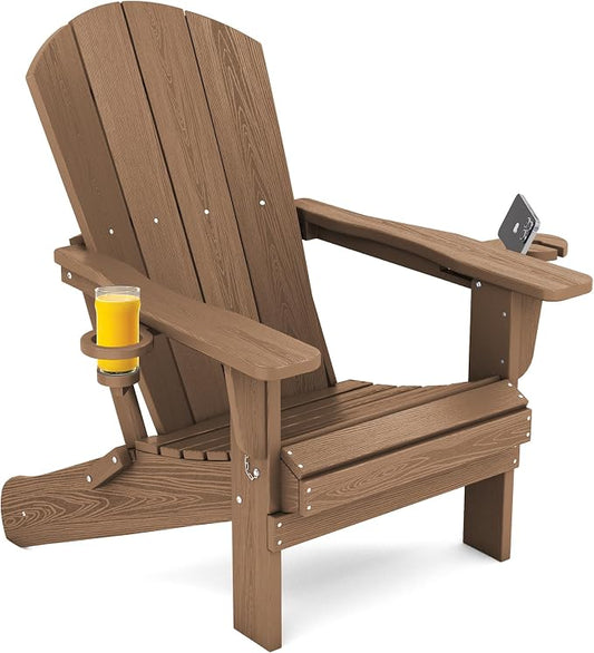 SERWALL Adirondack Chair with Cup Holders - Composite Adirondack Chairs HDPE Outdoor Chairs All Weather Use- Brown by SERWALL