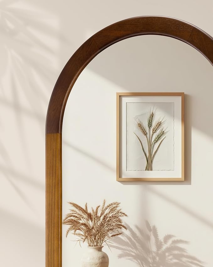 Arched Mirror 24 x 47 Inch,Brown Wood Rustic Bathroom Tempered Wall Mirror with Wood Frame,Round Corner Arch Farmhouse Wooden Vanity Mirror for Living Room,Entryway or Bedroom（Walnut Brown） - Image 6