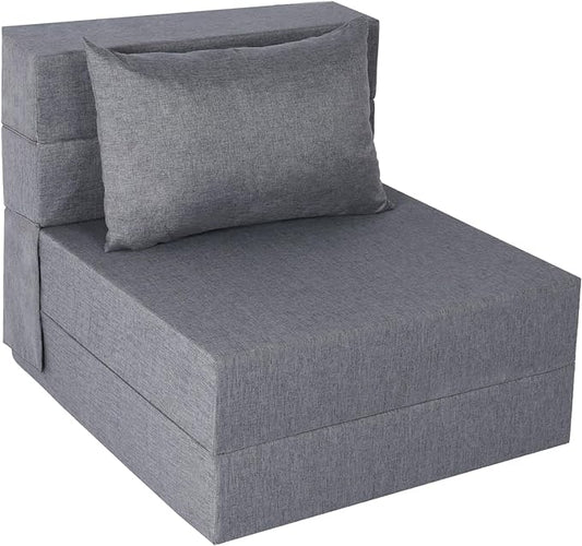 Folding Sofa Bed, Convertible Futon Sofa Bed with Pillow, Fold Out Couch with Washable Cover, Foldable Sleeper Chair for Living Room, Dorm, Guest Room, Single Size, Light Grey