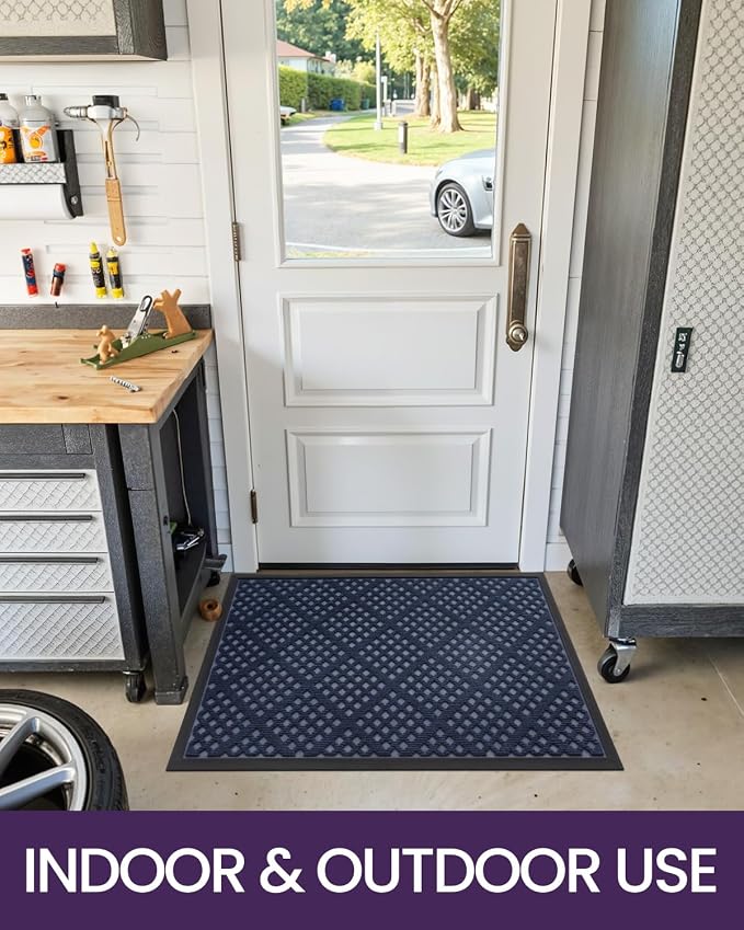 DEXI Front Door Mat Outside Entrance, 17x30 Entryway Rubber Back Doormat Heavy Duty, Non Slip Low Profile Welcome Entry Mats for Inside House Floor Exterior Patio, Blue - Image 9