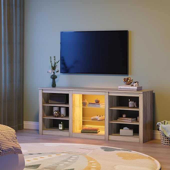 WLIVE Modern TV Stand for 65 Inch TV, Entertainment Center with Adjustable Open Shelves & RGB LED Lights, Sturdy Media Console for Living Room, Bedroom,Gaming(Gray Oak) - Image 7