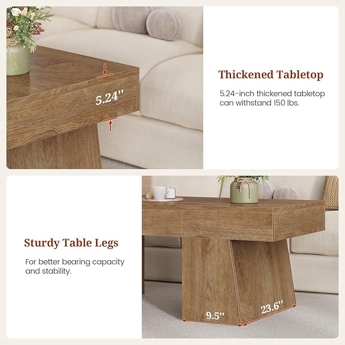 47 Inches Coffee Table with Storage, Wood Mid Century Modern Center Table with Hidden Drawer & Cabinet, Rectangle Coffee Tables for Living Room, Rustic Low Cocktail Tea Furniture Oak