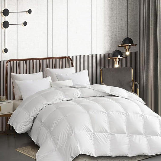 Martha Stewart King Size Goose Down Fiber Comforter, 100% Cotton Duvet Insert King, 1cm Breathable Panel Hotel Luxury Hypoallergenic Comforter 50oz All Season Medium Warmth 106x90