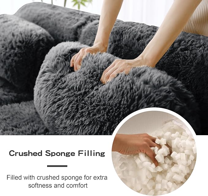 80.4-Inch Boneless Love Seat Couches in a Box, Modern 2 Seat Floor Modular Foam Cloud Sofa Faux Fur Loveseat Couch W/Angle Armrests for Home Apartments Bedroom