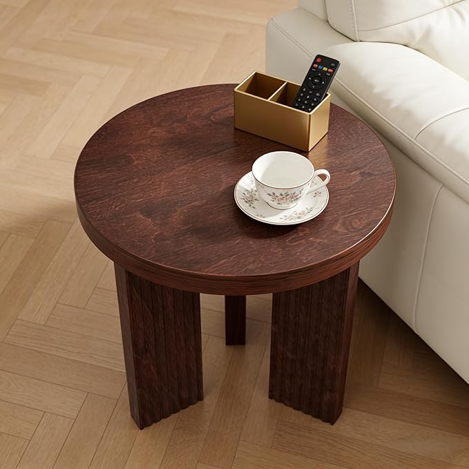 Small Round Side Table, 17.52" Coffee Table with Smooth Thick Mesa, Circle End Table with X Shaped Stable Legs, Accent Tea Table for Living Room, Office, Burgundy