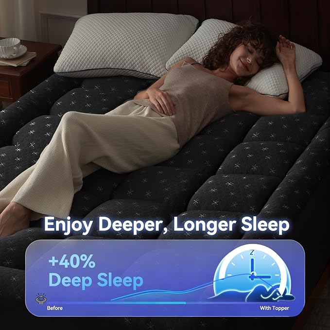 Anluoer Memory Foam Mattress Topper King for Back Pain,Down Alternative Pillow Top Mattress Topper,Thick Mattress Pad with 8-21" Deep Pocket, 78x80 Inches, Dark Grey