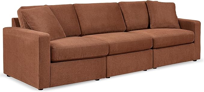 Signature Design by Ashley Modmax Modern Modular Stain Resistant 3-Piece Sofa with Removable Covers and 2 Accent Pillows, Orange
