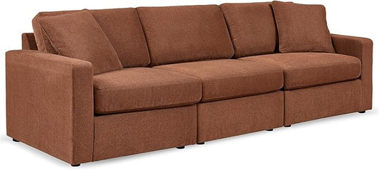 Signature Design by Ashley Modmax Modern Modular Stain Resistant 3-Piece Sofa with Removable Covers and 2 Accent Pillows, Orange
