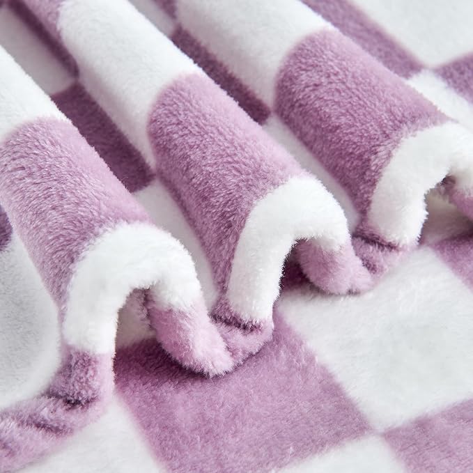 Edenleaf Checkered Blanket Flannel Throw Blankets Soft Cozy Checkered Grid Print Chessboard Gingham Pattern Throws for Bed Sofa Couch for All Seasons, 50x60 Inch, Purple