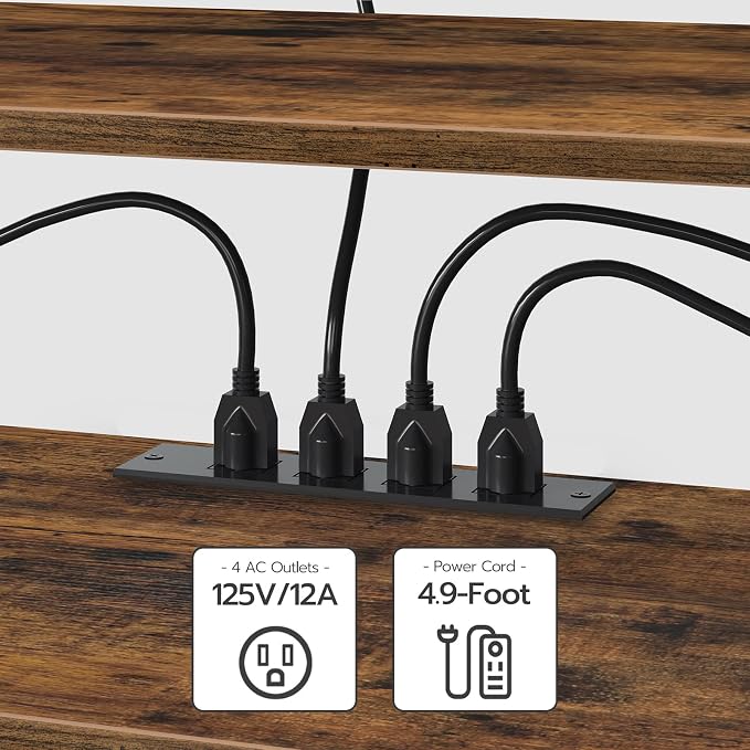 HOOBRO TV Stand with Power Outlets to 65 Inches, TV Console Table with Open Storage Shelves, Industrial Media Entertainment Center for Living Room Bedroom, Rustic Brown and Black BF40DS01 - Image 8