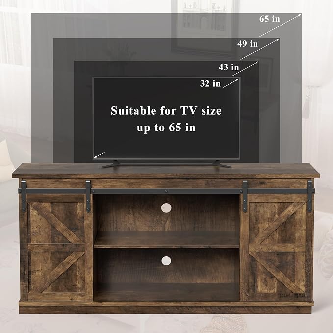 YESHOMY TV Stand for Televisions up to 65 Inches, with Sliding Barn Doors and Storage Cabinets, Console Table and Media Furniture for Living Room, 58 Inch, Barnwood - Image 4