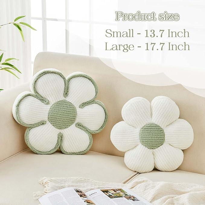 Kcvvcr Flower Pillow, Soft Flower Decorative Throw Pillow, Cute Daisy Flower Shaped Seating Floor Cushion Room D??cor Plush Pillows for Sofa Couch Bed (13.7 Inch, White)