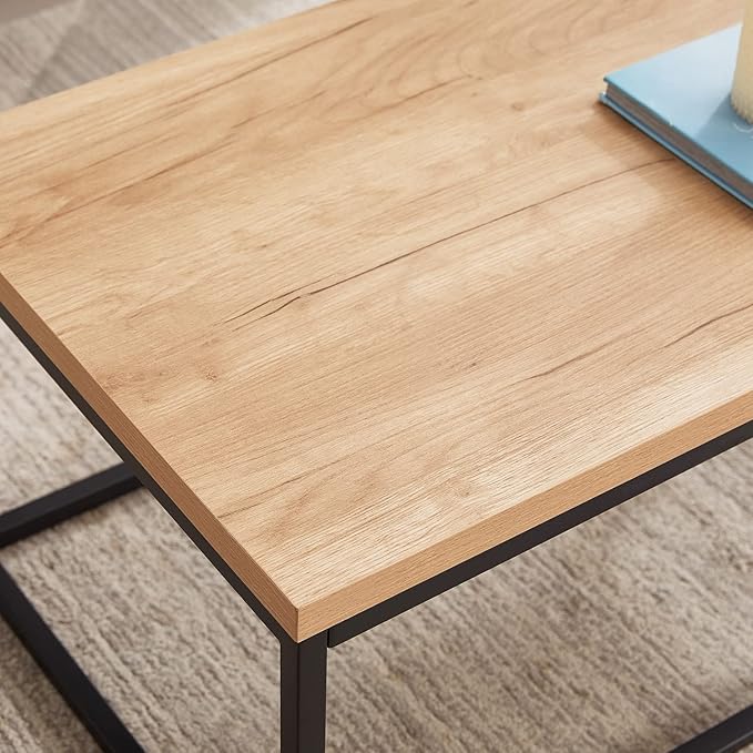 CENSI 30" Square Coffee Table, Natural Oak Light Wood Center Table for Living Room, Modern Industrial Farmhouse Cocktail Table, Extra Thick 1.2" Top with Sturdy Metal Frame, Scandi Style