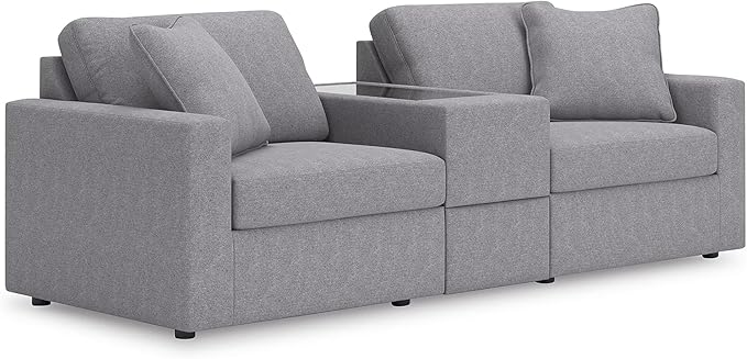 Signature Design by Ashley Modmax Casual Modular Stain Resistant 3-Piece Sectional with Storage Console, Drawer and 2 Accent Pillows, Gray