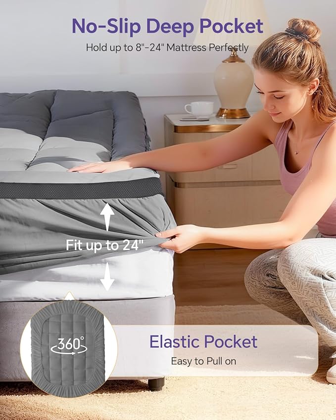 ChiXpace Dual Layer 4 Inch Memory Foam Mattress Topper Twin - 2 Inch Gel Memory Foam and 2 Inch Pillow Top Mattress Pad, 7-Zone Egg Crate Twin Size Mattress Topper (Grey)