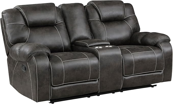 Lexicon 2 Piece Living Room Furniture Sets, Polished Microfiber Manual Reclining Sofa Set with Pillow Top Arm, Padded Headrest, Wall Hugger Manual Double Reclining Sofa & Loveseat, 2 Pieces, Chocolate