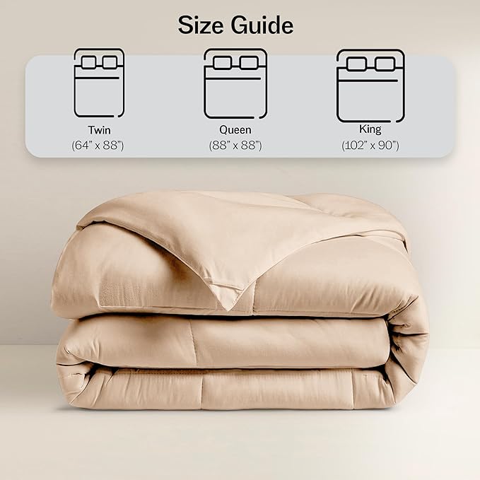 LUX Décor Twin Comforter – 92x68 Ultra-Soft Down Alternative Duvet Insert with Corner Tabs & Box Stitching, Hotel Quality Plush Microfiber Bedding, Oeko-TEX Certified - Beige