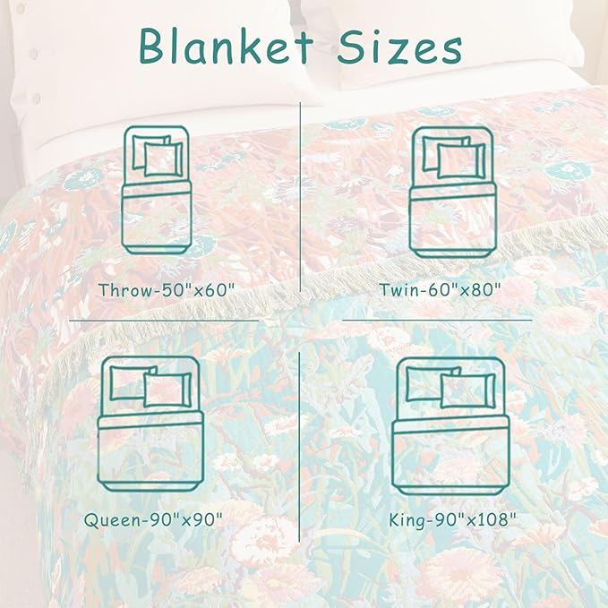 Boho Throw Blanket - 90"x90" 100% Cotton Ultra Soft Lightweight Spring Blanket, 4-Layer Breathable Muslin Blankets for Bed Couch, Reversible Green Floral Printed Bohemian Cotton Quilt