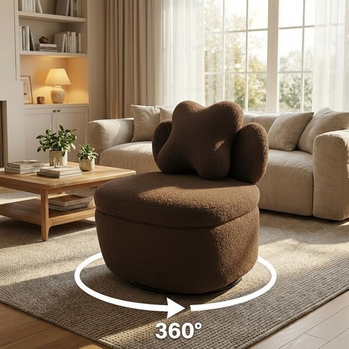 Teddy Velvet Swivel Accent Chair with Storage, 360° Rotating Ergonomic Armchair, Scratch-Resistant Upholstered Sofa Chair for Living Room, Bedroom, Nursery, Apartment or Small Spaces, 300 lbs Capacity