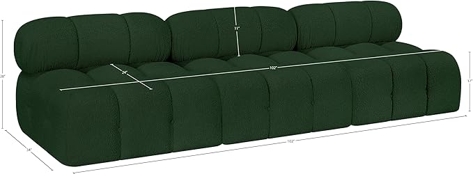 Meridian Furniture 611Green-S102B Ames Collection Modern | Contemporary Modular Sofa with Rich Green Boucle Fabric, Modular to Create Infinite Configurations, 102" W x 34" D x 28" H, Green