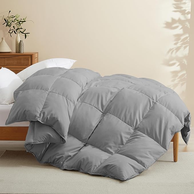 Joysoul Queen Size Down Comforter - All Season Ultra Soft Goose Down & Feather Fiber Fill, Luxury Hotel Dark Gray Duvet Insert with Corner Tabs (88" X 88")