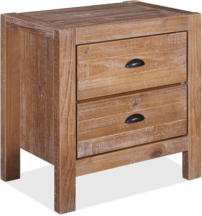 Grain Wood Furniture Montauk 2-Drawer Bedside Nightstand, Solid Wood with Driftwood Finish - Image 4