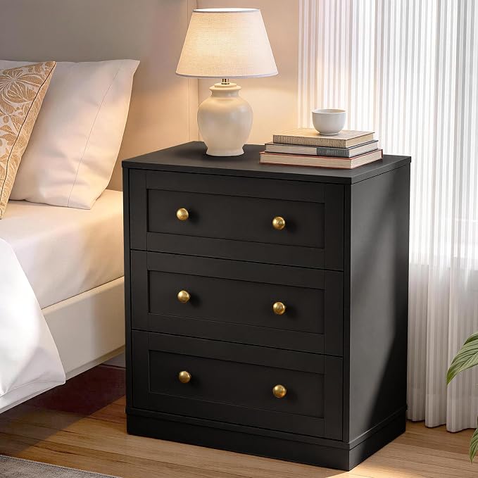 RoyalCraft Black 3 Drawer Dresser, Small Dresser for Bedroom, Wood Nightstand with Drawers, Modern Chest of Drawers for Closet, Living Room, Entryway - Image 3