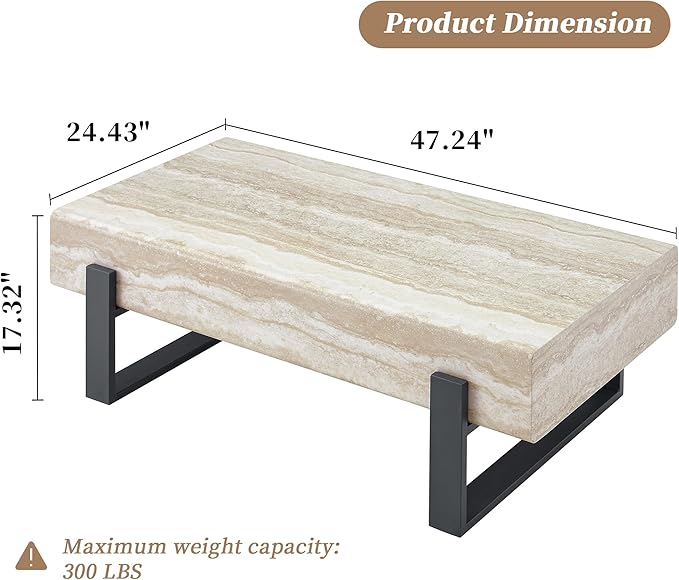 Modern Marble Coffee Table for Living Room Stone Travertine Coffee Tables Rectangle Center Table with Metal Legs