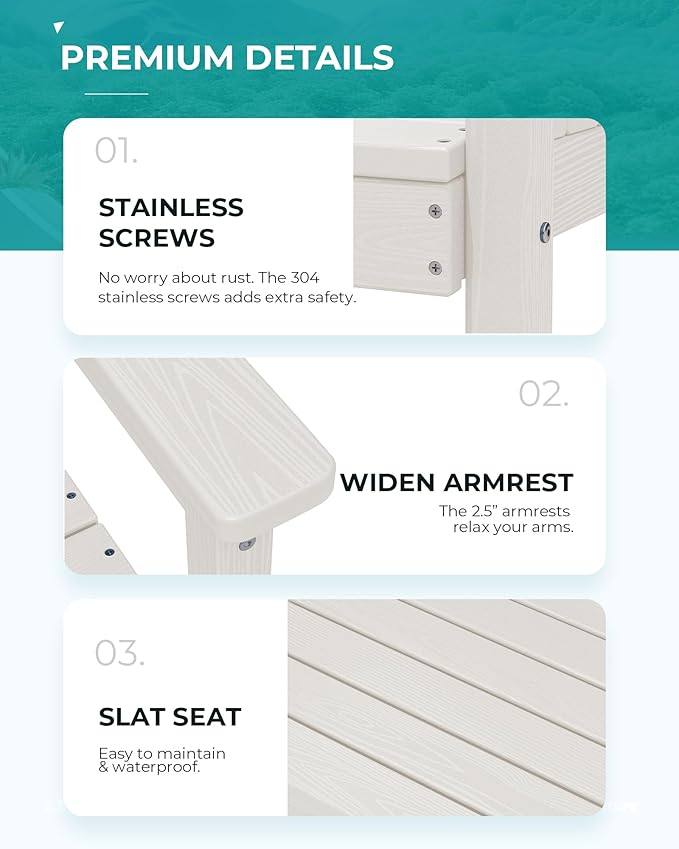SERWALL Outdoor Dining Set for 6, HDPE Dining Furniture Set with Umbrella Hole Cut-Out Table and 1 Dining Bench and 4 Chairs, All Weather Outdoor Dining Bench Sets, White - Image 7