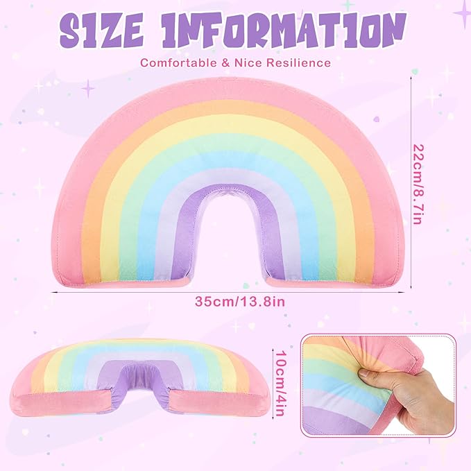 Chunful Rainbow Pillow for Girls Kids 13.8 x 8.7 x 4 Inch Plush Cute Rainbow Throw Pillow Arch Shaped Cushion Stuffed Decoration for Bed Chair Room Home Decor Easter Day(Macaron Colors,2 Pcs)