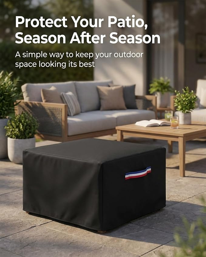 Square Waterproof Patio Ottoman Cover, 600D Heavy Duty Outdoor Furniture Cover with Windproof Buckles Air Vents, All-Weather Protector for Patio Ottoman or Outdoor Side Table 22 x 22 x 18 Inch, Black - Image 5