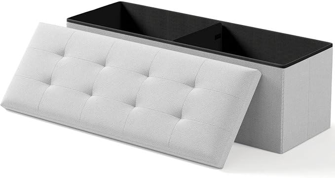 OS MOTOR Folding Storage Ottoman Bench, Multi-Functional Ottoman Foot Rest, End of Bed Bench, Storage Chest for Living Room, Bedroom, Hallway, Entryway, Holds Up to 600 lbs (Light Gray, 43 Inches) by OSMOTORHOME